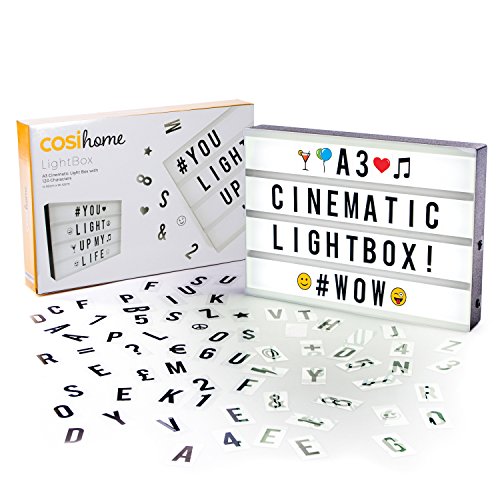 Cosi Home ™ - Caja de luz LED en formato A3 con letras, Emoji, emoticonos y símbolos para mensajes personalizados. Alimentado por batería y USB