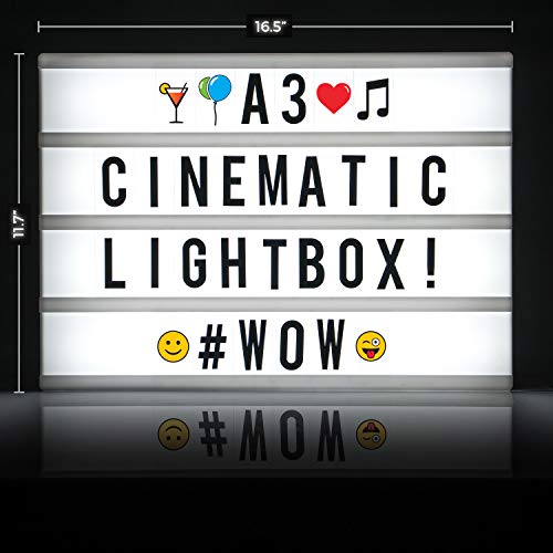Cosi Home ™ - Caja de luz LED en formato A3 con letras, Emoji, emoticonos y símbolos para mensajes personalizados. Alimentado por batería y USB