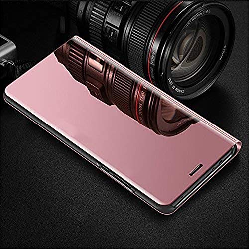 COTDINFOR LG K50S Funda Espejo Ultra Slim Ligero Flip Clear View Standing Cover Mirror PC Cover Protectora Fundas Caso para LG K50S Mirror PU Rose Gold MX.
