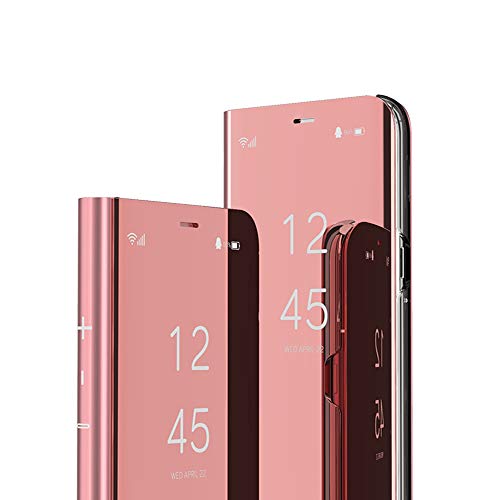 COTDINFOR LG K50S Funda Espejo Ultra Slim Ligero Flip Clear View Standing Cover Mirror PC Cover Protectora Fundas Caso para LG K50S Mirror PU Rose Gold MX.