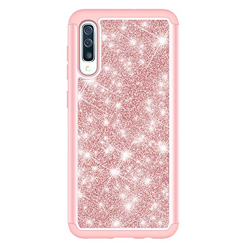 COTDINFOR Samsung Galaxy A50 Funda para Lindo Diamante Bling Silicona Plastico Shockproof Defensor Amortiguador Carcasa für Samsung Galaxy A50. 2 in 1- Bling Rose Gold YB