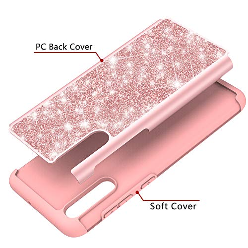 COTDINFOR Samsung Galaxy A50 Funda para Lindo Diamante Bling Silicona Plastico Shockproof Defensor Amortiguador Carcasa für Samsung Galaxy A50. 2 in 1- Bling Rose Gold YB