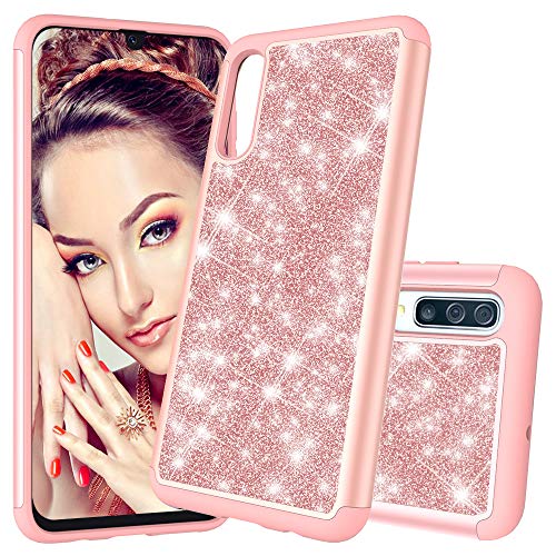 COTDINFOR Samsung Galaxy A50 Funda para Lindo Diamante Bling Silicona Plastico Shockproof Defensor Amortiguador Carcasa für Samsung Galaxy A50. 2 in 1- Bling Rose Gold YB