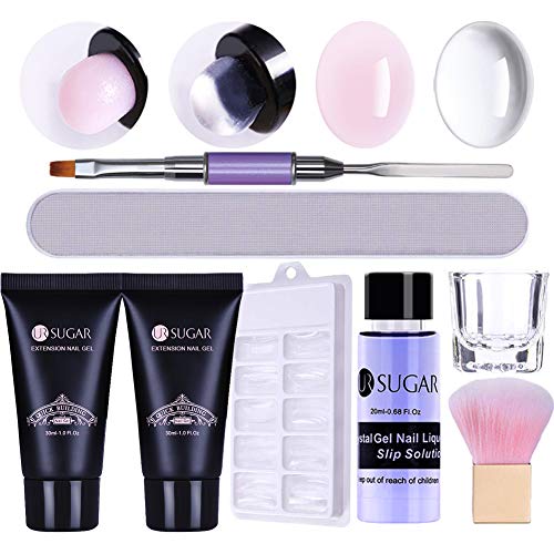 CoulorButtons 2 Piezas UR SUGAR Gel de Construcción UV Poly Builder Rápido con Solución Contenedor de Líquidos Finger Extension Juego de Herramientas para Uñas, Claro + Rosa Suave
