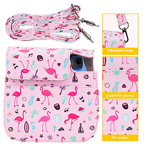Cpano Mini PU Funda de Cuero para cámara para Fujifilm Instax Mini 8/8+/9 Cámara de película instantánea, con Correa para el Hombro Ajustable (Flamenco)