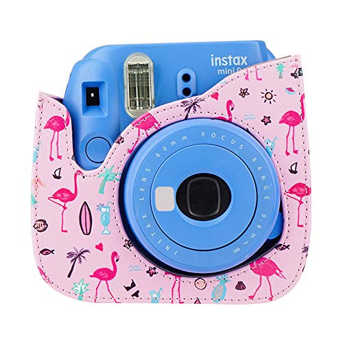 Cpano Mini PU Funda de Cuero para cámara para Fujifilm Instax Mini 8/8+/9 Cámara de película instantánea, con Correa para el Hombro Ajustable (Flamenco)