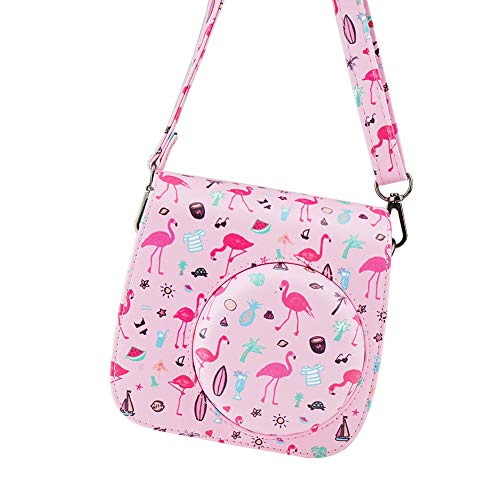 Cpano Mini PU Funda de Cuero para cámara para Fujifilm Instax Mini 8/8+/9 Cámara de película instantánea, con Correa para el Hombro Ajustable (Flamenco)