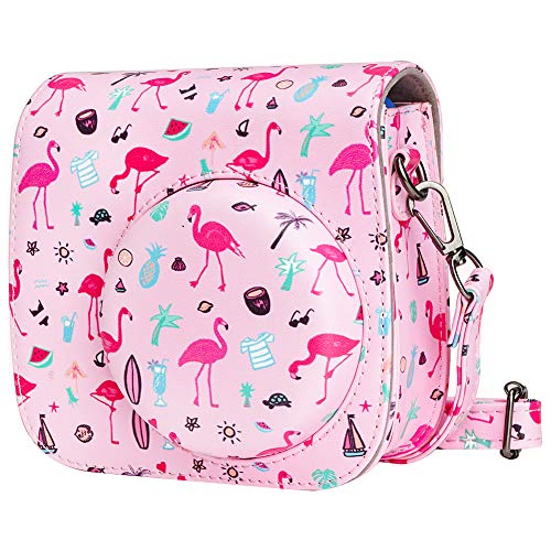 Cpano Mini PU Funda de Cuero para cámara para Fujifilm Instax Mini 8/8+/9 Cámara de película instantánea, con Correa para el Hombro Ajustable (Flamenco)