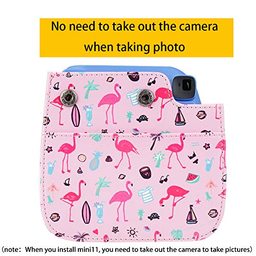 Cpano Mini PU Funda de Cuero para cámara para Fujifilm Instax Mini 8/8+/9 Cámara de película instantánea, con Correa para el Hombro Ajustable (Flamenco)