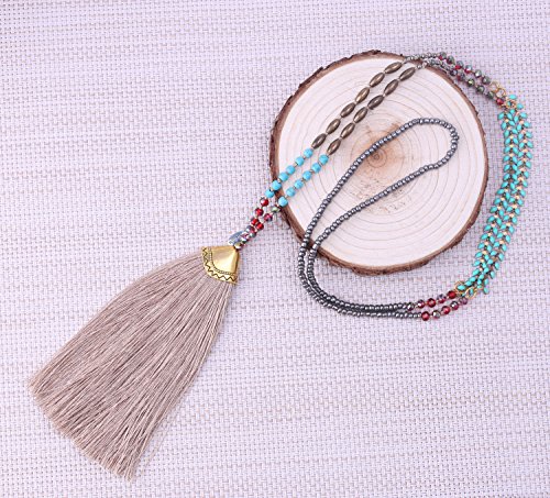 C·QAUN CHI Collar de Cuentas de Cristal Hecho a Mano Collar con Colgante de Borla Multicolor Collar de Hilo de Verano Bohemio Joyería de Moda para Mujer Regalo para Esposa Mejores Amigos Chicas