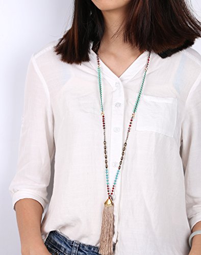 C·QAUN CHI Collar de Cuentas de Cristal Hecho a Mano Collar con Colgante de Borla Multicolor Collar de Hilo de Verano Bohemio Joyería de Moda para Mujer Regalo para Esposa Mejores Amigos Chicas