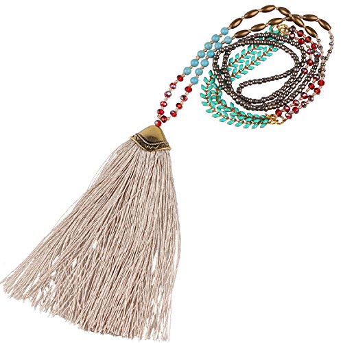 C·QAUN CHI Collar de Cuentas de Cristal Hecho a Mano Collar con Colgante de Borla Multicolor Collar de Hilo de Verano Bohemio Joyería de Moda para Mujer Regalo para Esposa Mejores Amigos Chicas