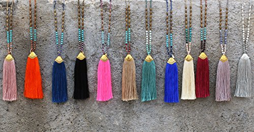 C·QAUN CHI Collar de Cuentas de Cristal Hecho a Mano Collar con Colgante de Borla Multicolor Collar de Hilo de Verano Bohemio Joyería de Moda para Mujer Regalo para Esposa Mejores Amigos Chicas