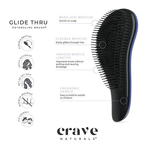 Crave Naturals Glide Thru - Cepillo desenredante para cabello de adultos y niños, peine desenredante y cepillo para cabello natural, rizado, recto, húmedo o seco (azul)