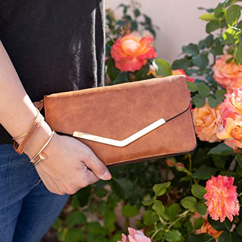 CRAZYCHIC - Bolso sobre Mujer - Cartera de Mano Grande Señora - Billetera Monedero Fiesta - Clutch Embrague Noche Cuero Piel PU - Bolso Bandolera Cruzado - Titular de la Tarjeta Moda - Rojo