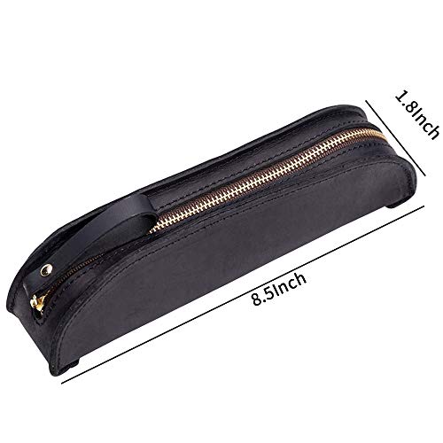 Creative Fashion - Bolsa de almacenamiento para bolígrafos, piel auténtica, bolsa de almacenamiento de artículos pequeños, boutique de regalo, hecho a mano, color negro 21.5*5*4.5cm