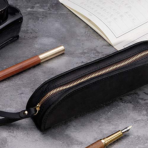 Creative Fashion - Bolsa de almacenamiento para bolígrafos, piel auténtica, bolsa de almacenamiento de artículos pequeños, boutique de regalo, hecho a mano, color negro 21.5*5*4.5cm