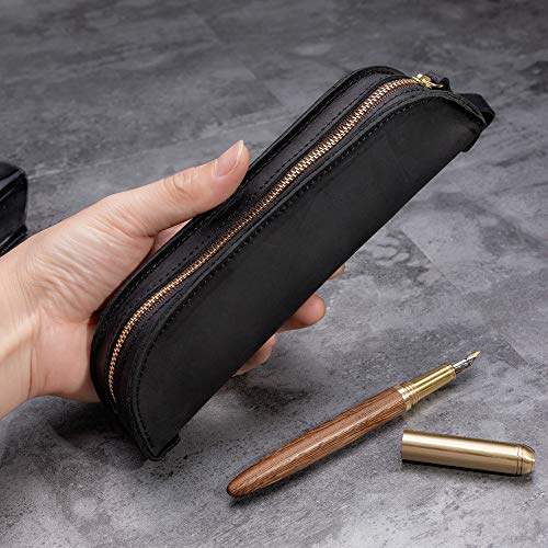 Creative Fashion - Bolsa de almacenamiento para bolígrafos, piel auténtica, bolsa de almacenamiento de artículos pequeños, boutique de regalo, hecho a mano, color negro 21.5*5*4.5cm