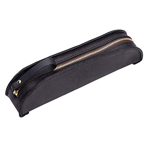 Creative Fashion - Bolsa de almacenamiento para bolígrafos, piel auténtica, bolsa de almacenamiento de artículos pequeños, boutique de regalo, hecho a mano, color negro 21.5*5*4.5cm