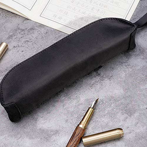 Creative Fashion - Bolsa de almacenamiento para bolígrafos, piel auténtica, bolsa de almacenamiento de artículos pequeños, boutique de regalo, hecho a mano, color negro 21.5*5*4.5cm