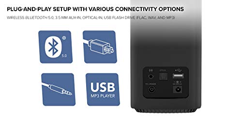 Creative T100 – Altavoces de Escritorio compactos Hi-Fi 2.0, hasta 80W de Potencia máxima con Bluetooth 5.0, Entrada óptica, Aux-in, para PC y portátil (Negros)
