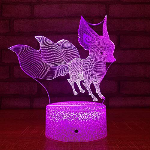 Creativo 3D Zorro Luz de Noche Control Remoto 16 Colores que Cambian USB Poder Touch Switch Ilusión óptica Decor Lámpara LED Mesa Lámpara Niños Juguetes Cumpleaños Navidad Regalo