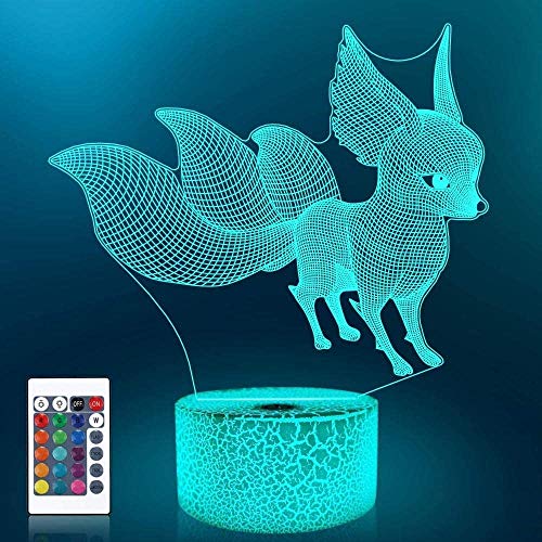 Creativo 3D Zorro Luz de Noche Control Remoto 16 Colores que Cambian USB Poder Touch Switch Ilusión óptica Decor Lámpara LED Mesa Lámpara Niños Juguetes Cumpleaños Navidad Regalo