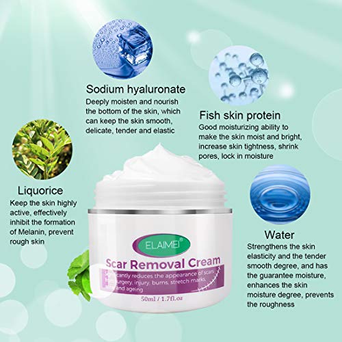 Crema de eliminación de cicatrices para cicatrices nuevas y viejas, pomada de gel Stretch Mark, bálsamo para eliminar cicatrices de acné Bálsamo aplanado, cesárea, quemaduras, después de la cirugía