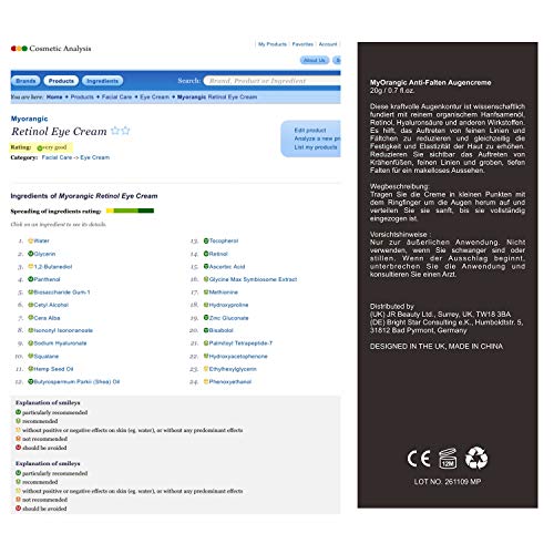 Crema de Ojos de Retinol, Tratamiento para Ojos para el Antienvejecimiento, Antiarrugas, Reducción de Ojeras, Bolsas de Ojos (20g)