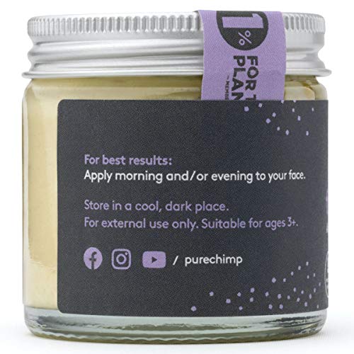 Crema Facial Natural 60ml por PureChimp – Vidrio Reciclable – Jojoba y Espino Amarillo – Vegano – Libre de Alcohol y Aceite de Palma para Piel Sensible (60ml)