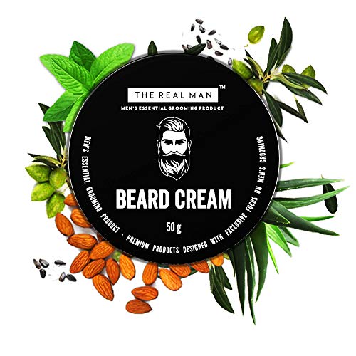 Crema hidratante para barba The Real Man, 50 g. Con extracto de aloe vera y aceite de coco virgen. PAQUETE DE 1 UNIDAD.