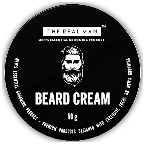 Crema hidratante para barba The Real Man, 50 g. Con extracto de aloe vera y aceite de coco virgen. PAQUETE DE 1 UNIDAD.