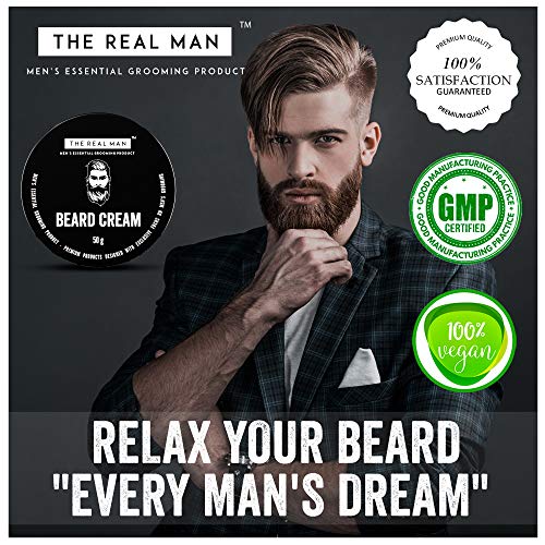 Crema hidratante para barba The Real Man, 50 g. Con extracto de aloe vera y aceite de coco virgen. PAQUETE DE 1 UNIDAD.
