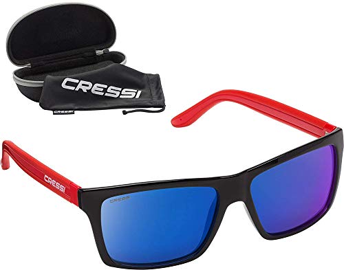 Cressi Rio Sunglasses Gafas de Sol Deportivo Polarizados, Unisex Adultos, Rojo Negro/Lentes espejadas Azul, Talla única