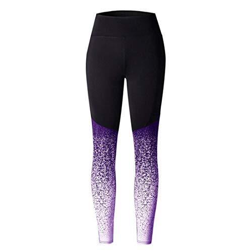 CrisKat Mallas de Deporte Tiro Alto Mujer Leggings Mujer Pantalón Deportivo Estampado Floral largos de Gym Fitness Running Ejercicio para mujer (#Negro/Morado, S)