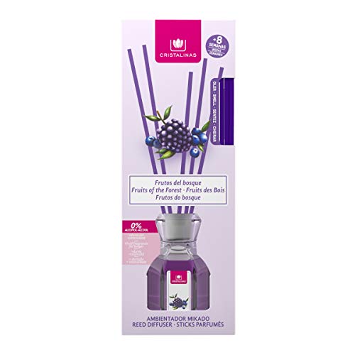 CRISTALINAS. Ambientador MIKADO Clásico. Difusor con varillas de ratán. Formula sin Alcohol. Máxima duración: más de 8 semanas. Capacidad 40ml. Disfruta de tu aroma favorito Frutos del Bosque