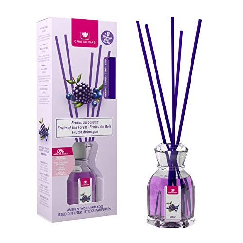 CRISTALINAS. Ambientador MIKADO Clásico. Difusor con varillas de ratán. Formula sin Alcohol. Máxima duración: más de 8 semanas. Capacidad 40ml. Disfruta de tu aroma favorito Frutos del Bosque
