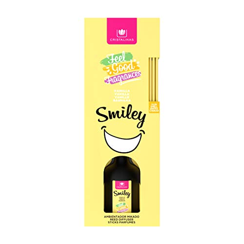 CRISTALINAS. Ambientador Mikado Feel Good Fragance. 0% Alcohol.Mas de 4 semanas de duración. 40ml. Aroma Smiley Vainilla