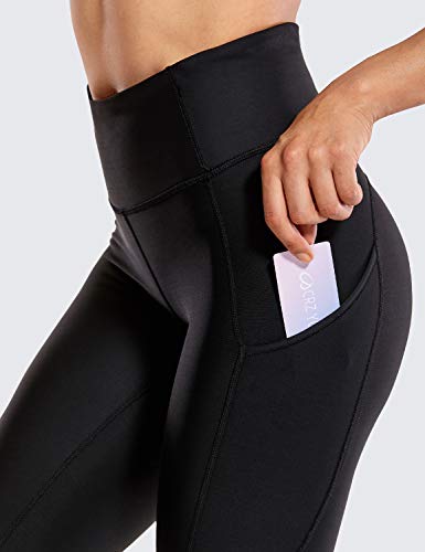 CRZ YOGA Mujer Deportivos Térmicos Forro Leggings Fitness Pantalones con Bolsillos Laterales-71cm Negro 36