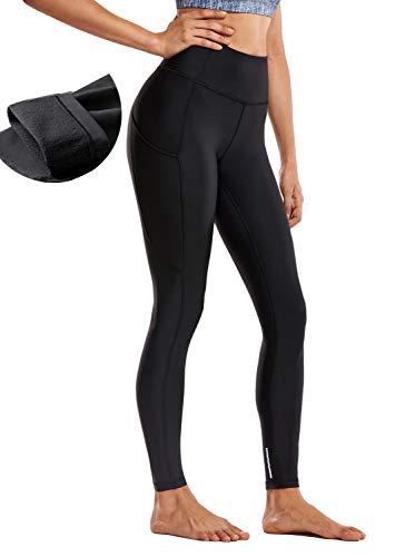 CRZ YOGA Mujer Deportivos Térmicos Forro Leggings Fitness Pantalones con Bolsillos Laterales-71cm Negro 36