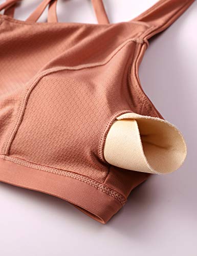 CRZ YOGA Sujetador Deportivo para Mujer Sujetador de Yoga con Tiras con Relleno Extraíble Bronceador Rojo XS