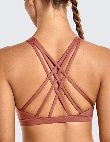 CRZ YOGA Sujetador Deportivo para Mujer Sujetador de Yoga con Tiras con Relleno Extraíble Bronceador Rojo XS