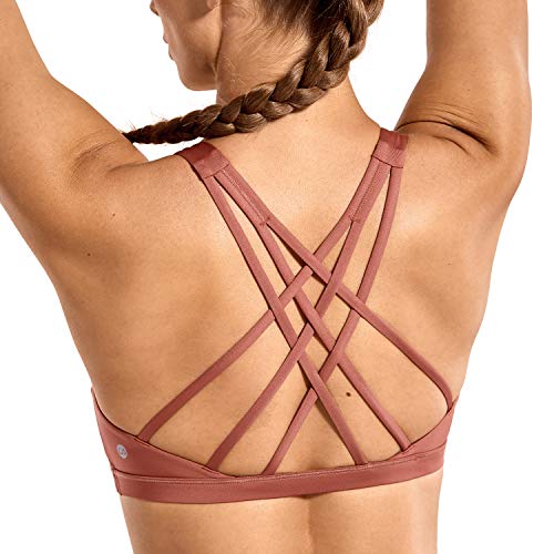CRZ YOGA Sujetador Deportivo para Mujer Sujetador de Yoga con Tiras con Relleno Extraíble Bronceador Rojo XS
