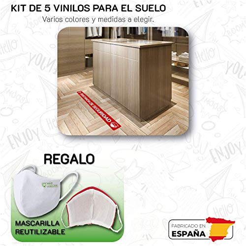 CUAC REVOLUTION Kit 5 Pegatinas Vinilo Suelo Antideslizantes para Distancia Seguridad (600X53BL) Blanco Y Rojo Regalo DE UNA MASCARILLA HIGIENICA por Cada Compra