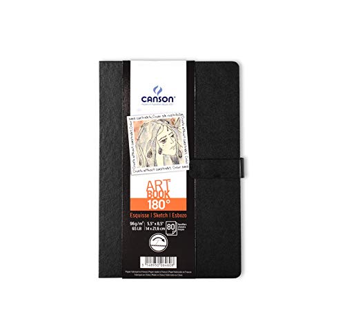 Cuad 14x21,6 cm, 80 Hojas, Canson Art Book 180º, Grano Fino 96g, Negro