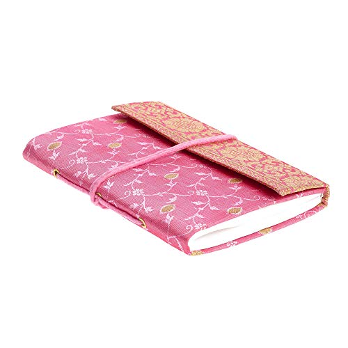 Cuaderno Sari Mediano 11 cm x 16 cm - Rosa - Papel reciclado sin forro - Cuaderno de bolsillo y diario - Regalo de papelería indio - Para hombres, mujeres, estudiantes