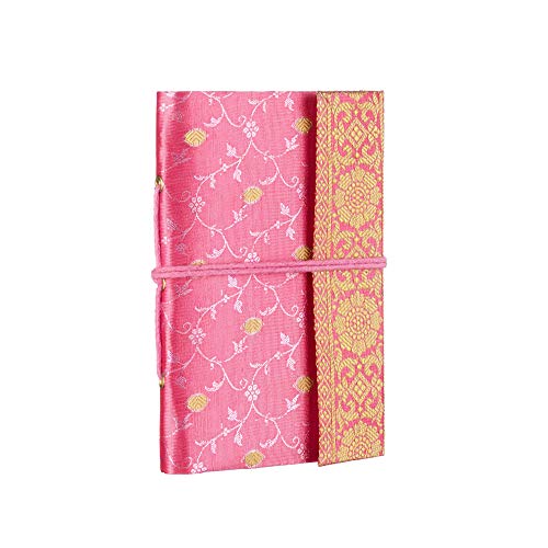 Cuaderno Sari Mediano 11 cm x 16 cm - Rosa - Papel reciclado sin forro - Cuaderno de bolsillo y diario - Regalo de papelería indio - Para hombres, mujeres, estudiantes