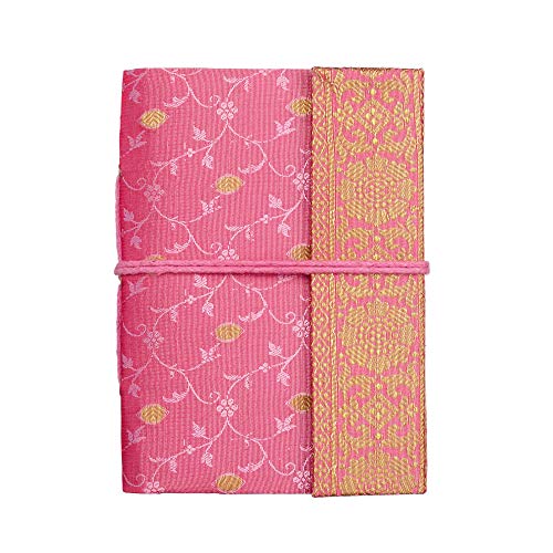 Cuaderno Sari Mediano 11 cm x 16 cm - Rosa - Papel reciclado sin forro - Cuaderno de bolsillo y diario - Regalo de papelería indio - Para hombres, mujeres, estudiantes