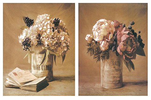 Cuadro decoración de Madera de Flores/Placas de Madera. Set de 2 Cuadros de 19 cm x 25 cm x 4 mm unid. Adhesivo FÁCIL COLGADO. Adorno Decorativo. Decoración Pared hogar