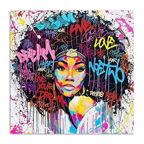 Cuadro En Lienzo Arte de la Pared de la Lona de la Muchacha Africana para la decoración casera de la Pared，60x60cm，Pintura sin Marco